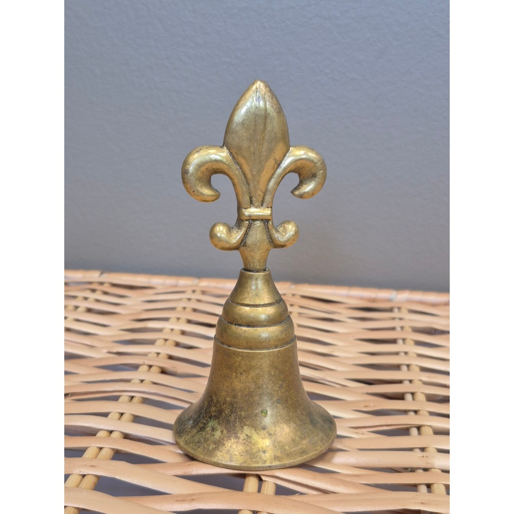 Vintage Brass Fleur De Lis Bell French Country Decor Hand Bell Gold Tone  5"Gift
